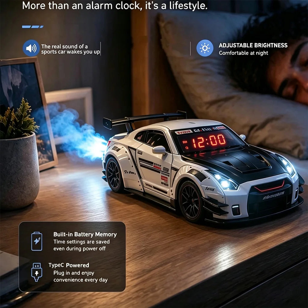 GTR Simulated Sports Car Alarm Clock Adjustable Engine Roar Sound with Mist Sprayer Creative Desktop Ornament ﻿ ﻿ ﻿ ﻿ ﻿ ﻿ ﻿